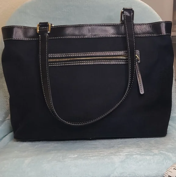 Dooney & Burke Black Leather and Coated Canvas Shoulder Bag - Picture 5 of 17